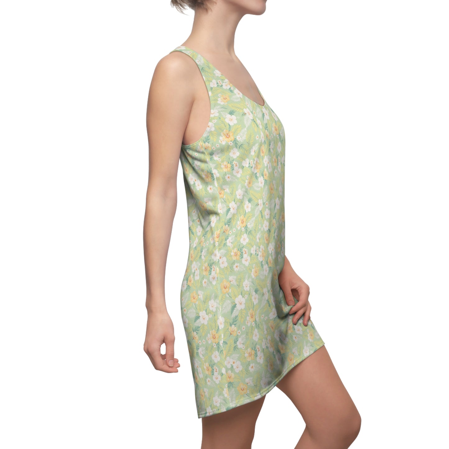 Elwood's Signature Light Green Hawaiian Floral Print Women's Racerback Dress