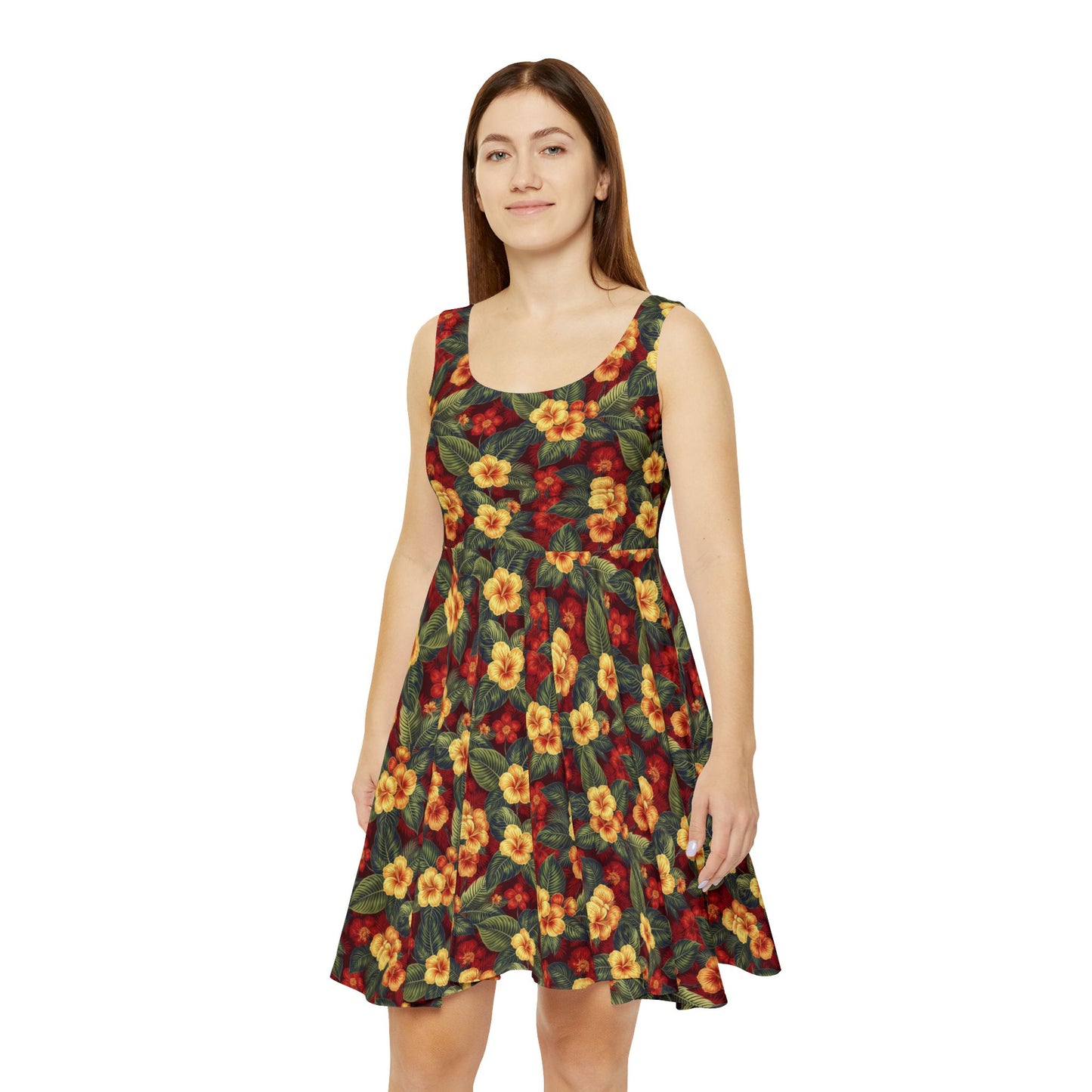 Elwood's Signature Red Hawaiian Floral Print Skater Dress