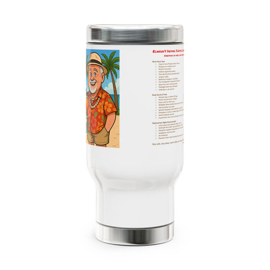 Elwood's Driving Survival Checklist Travel Mug | 14oz Stainless Steel Coffee Cup, Beach Lover Gift, Summer Vibes, Vacation Essentials, Fun Designs