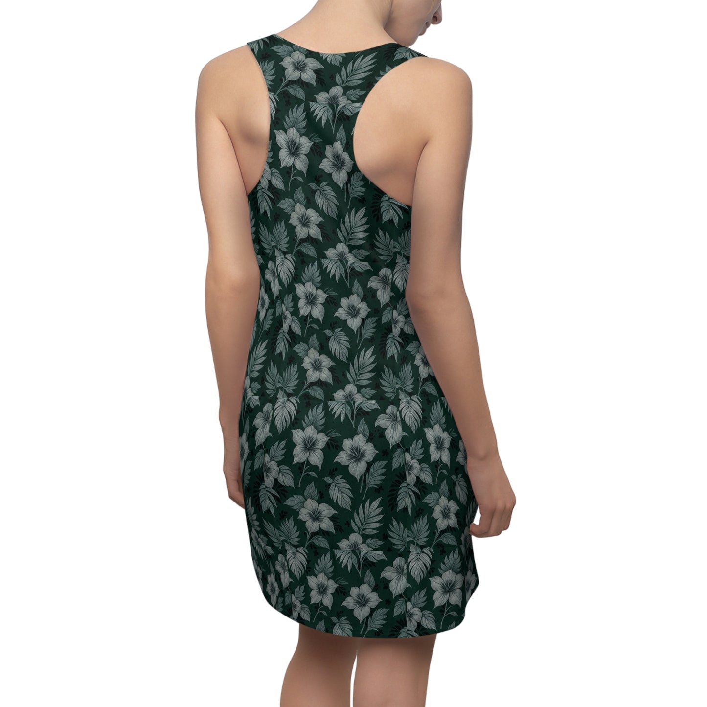 Elwood's Signature Dark Green Hawaiian Floral Racerback Dress for Summer Fun