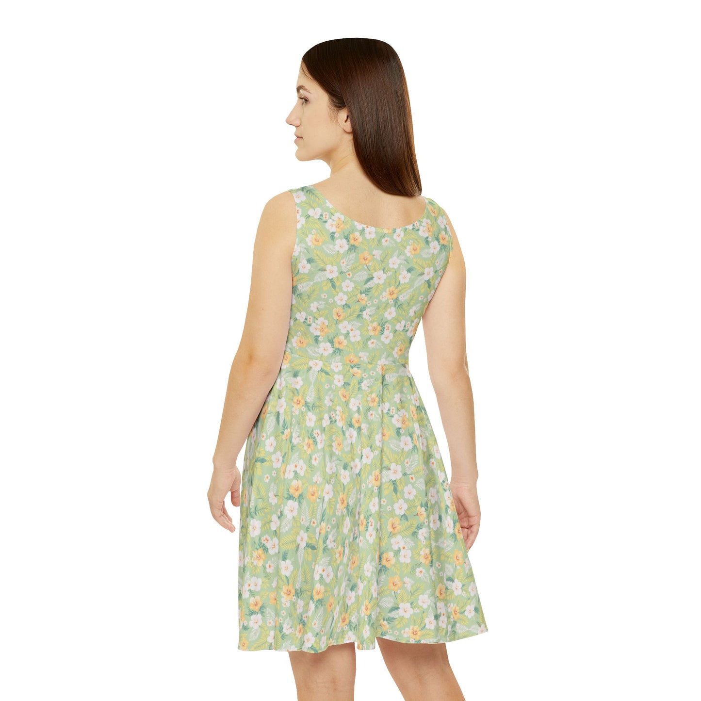 Elwood's Signature Light Green Hawaiian Floral Print Women's Skater Dress
