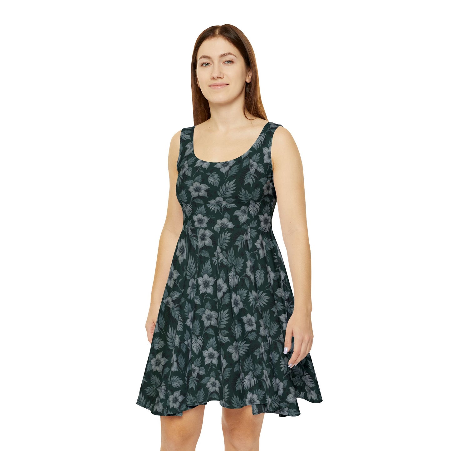 Elwood's Signature Dark Green Hawaiian Floral Skater Dress