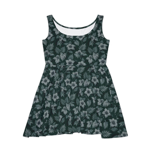 Elwood's Signature Dark Green Hawaiian Floral Skater Dress