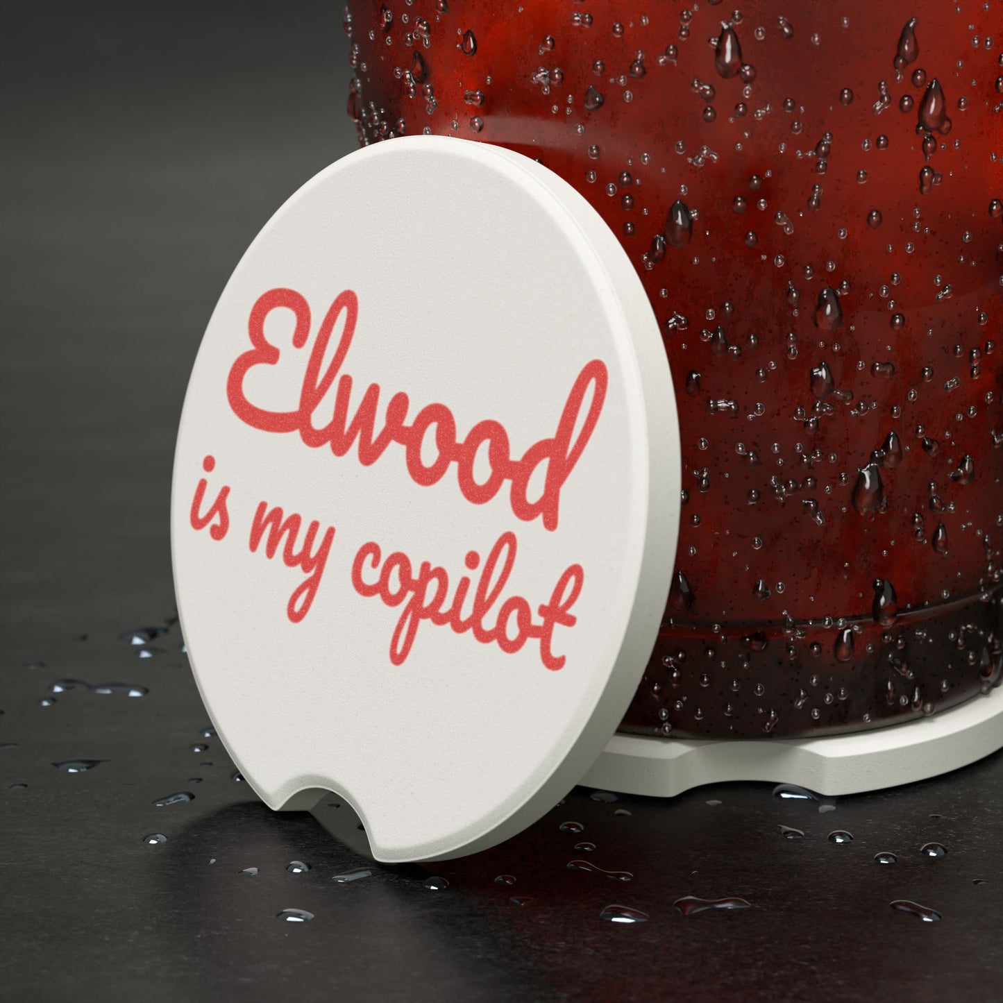 Elwood is my Copilot Soapstone Car Coaster - Fun Car Accessory, Unique Gift, Perfect for Road Trips, Dad Gifts, Auto Decor