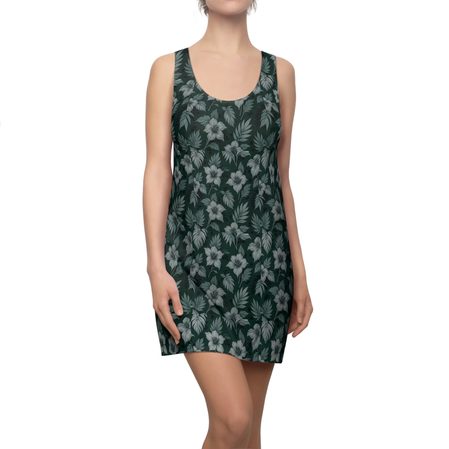 Elwood's Signature Dark Green Hawaiian Floral Racerback Dress for Summer Fun