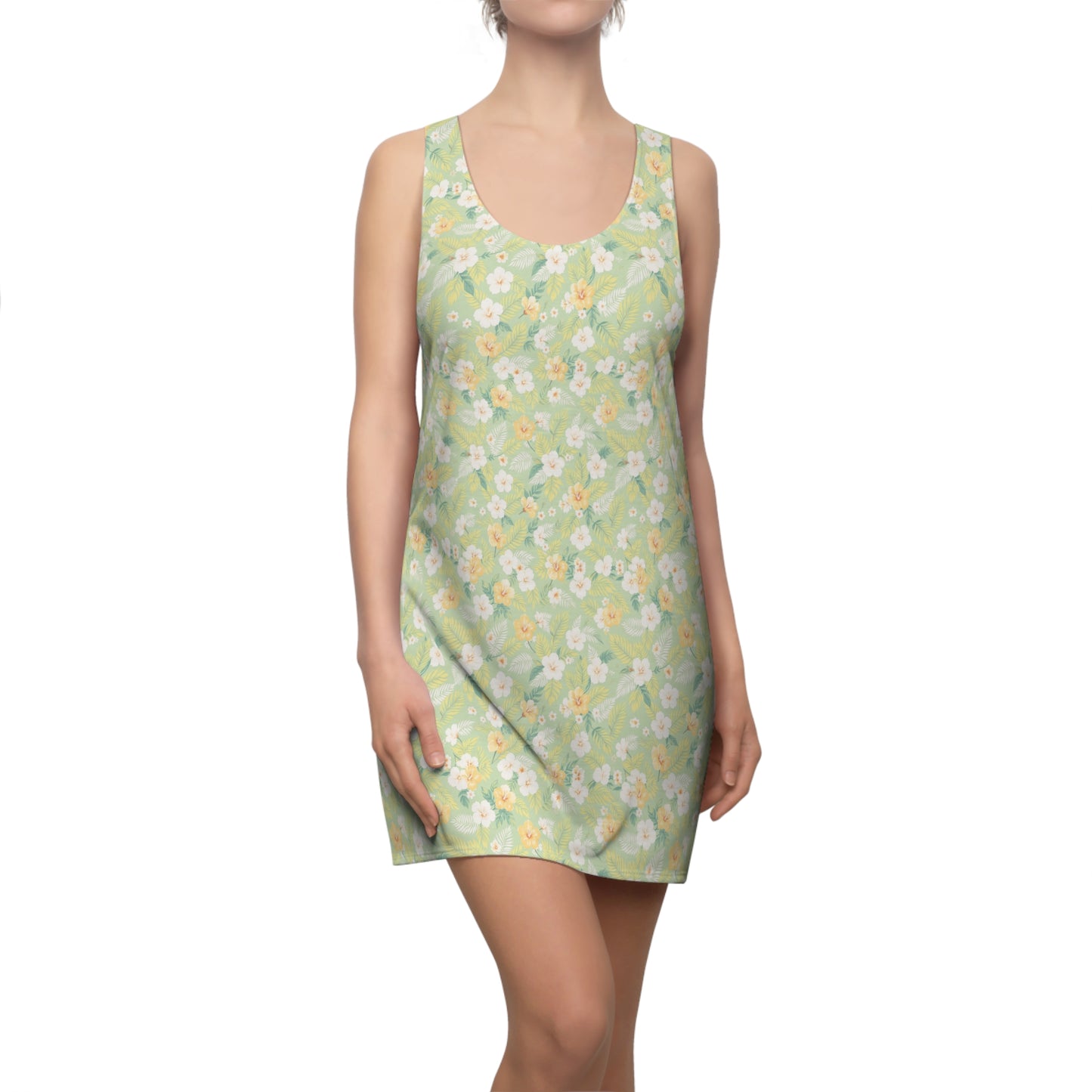 Elwood's Signature Light Green Hawaiian Floral Print Women's Racerback Dress