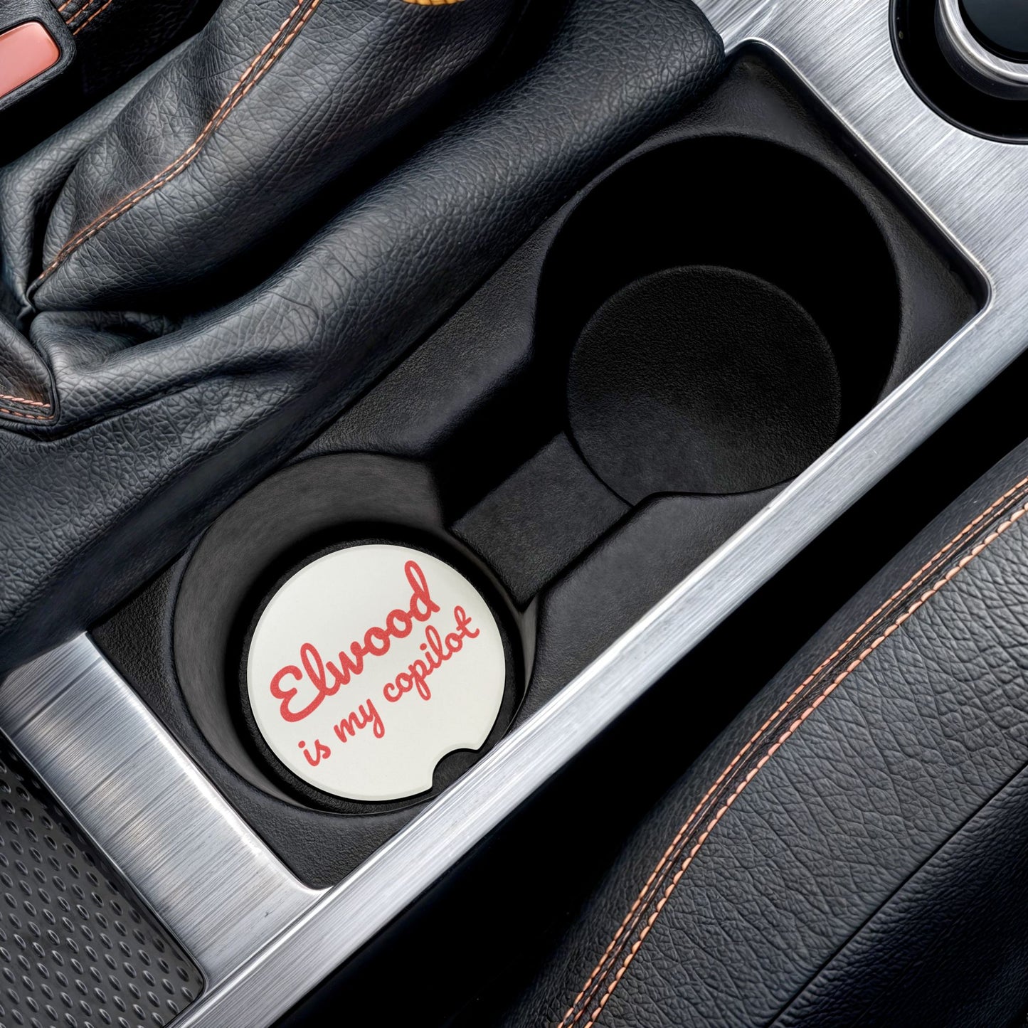 Elwood is my Copilot Soapstone Car Coaster - Fun Car Accessory, Unique Gift, Perfect for Road Trips, Dad Gifts, Auto Decor