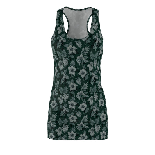 Elwood's Signature Dark Green Hawaiian Floral Racerback Dress for Summer Fun