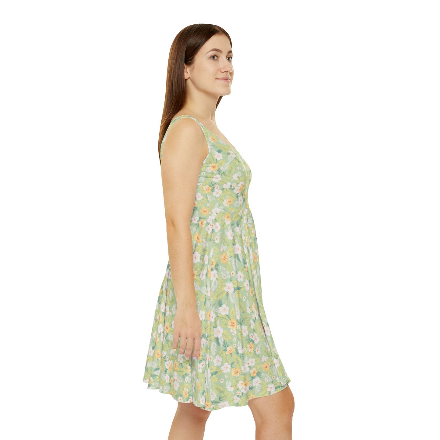 Elwood's Signature Light Green Hawaiian Floral Print Women's Skater Dress