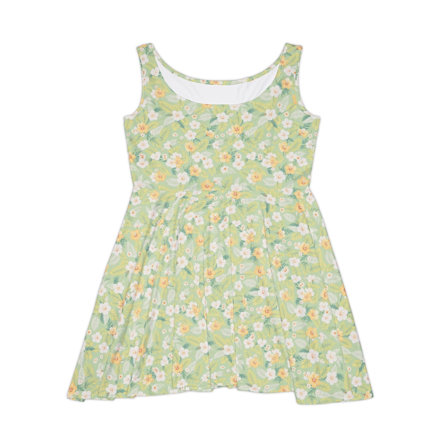 Elwood's Signature Light Green Hawaiian Floral Print Women's Skater Dress