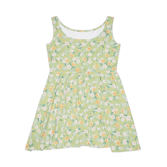 Elwood's Signature Light Green Hawaiian Floral Print Women's Skater Dress