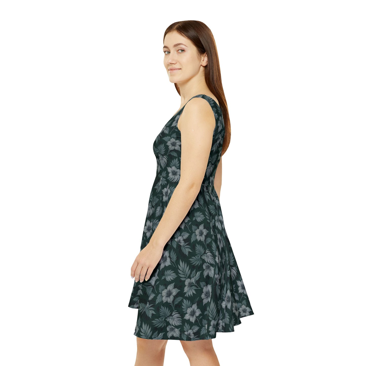 Elwood's Signature Dark Green Hawaiian Floral Skater Dress